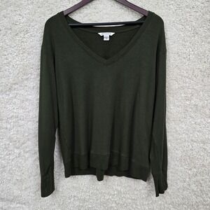 Athleta Sweater Womens XL Olive V Neck Pullover Long Sleeve Thumbhole Relaxed